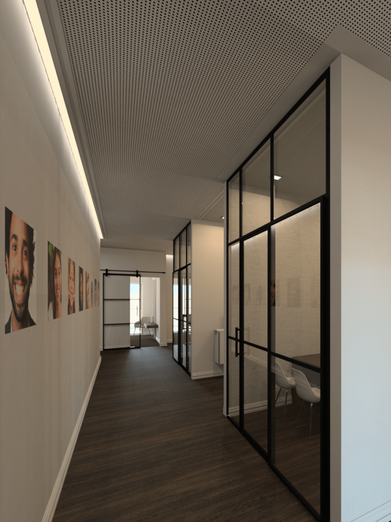 dental design studio 3d rendering of hallway designed by Kappler